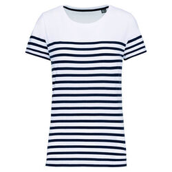 T-shirt femme Marini&egrave;re bio K3034 WHITE/NAVY STRIPES Yvetot