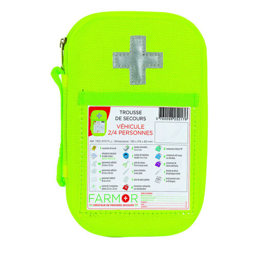 Trousse secours fluo V&Eacute;HICULE 2/4 PERSONNES
